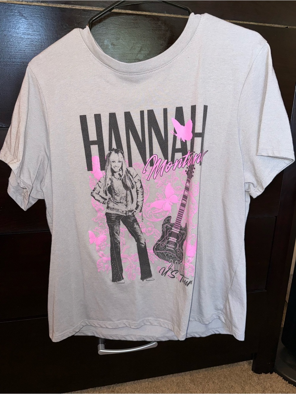 Disney Light Gray Short Sleeve Tee with Pink & Black Hannah Montana Graphic